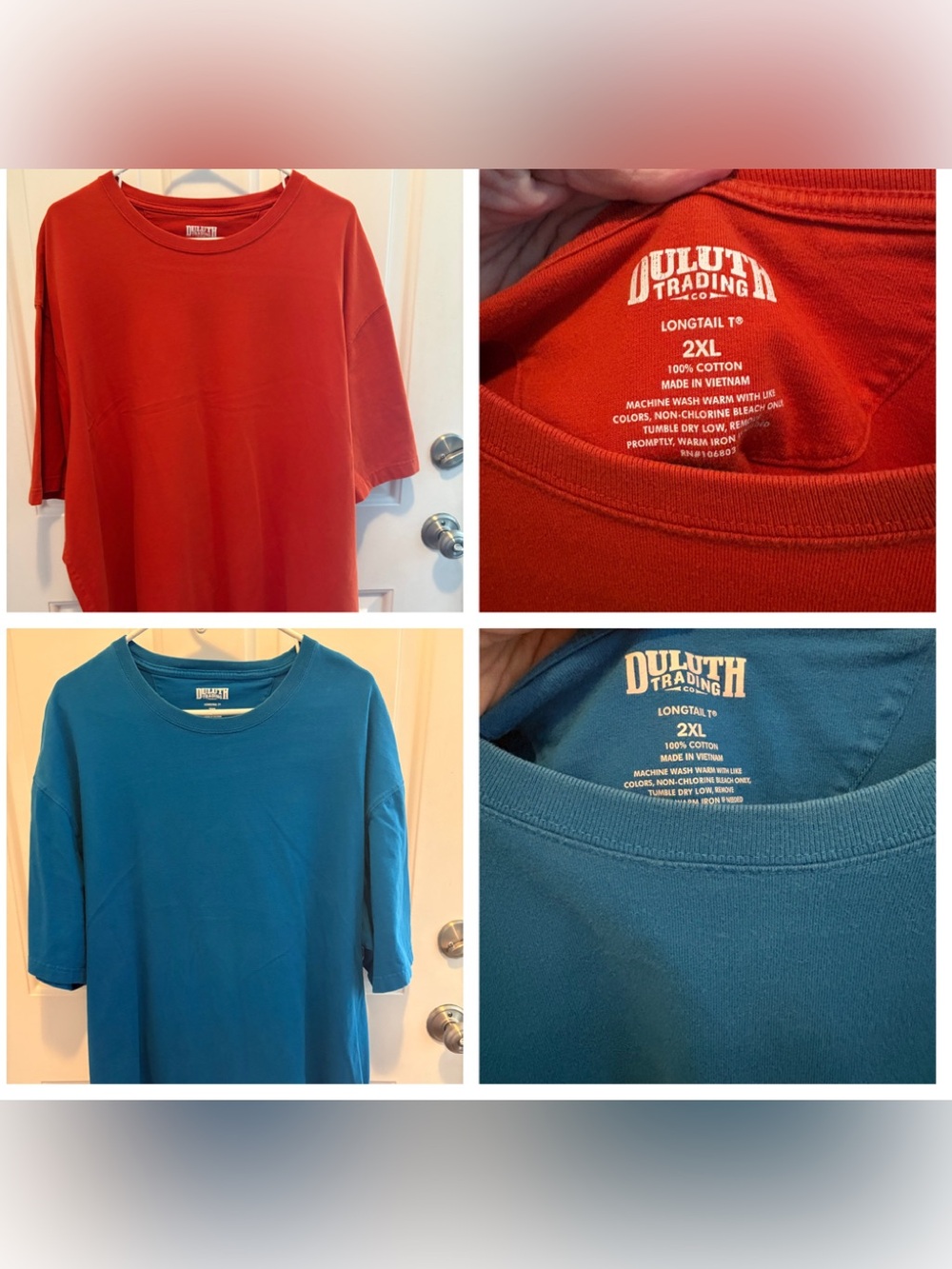2 Duluth Trading Co Men’s  Short-Sleeve Tees in Rusty Red and Teal (2XL)